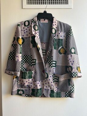 Vintage Geometric Print Light Blazer